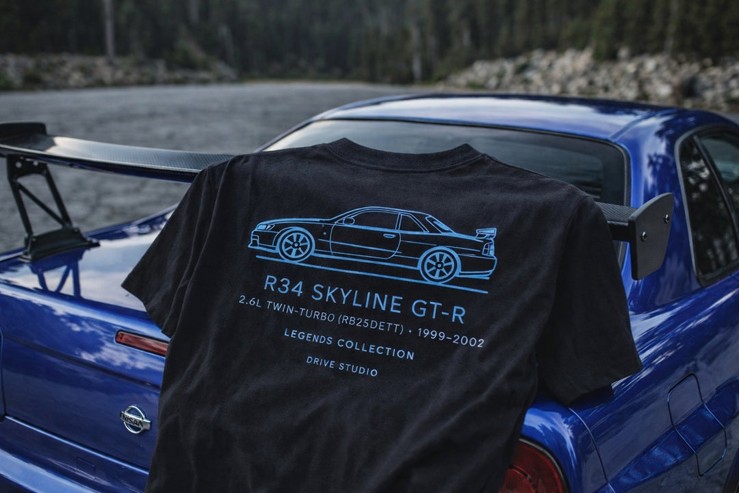 Legends Collection featuring classic performance car t-shirts with minimalist side-profile illustrations