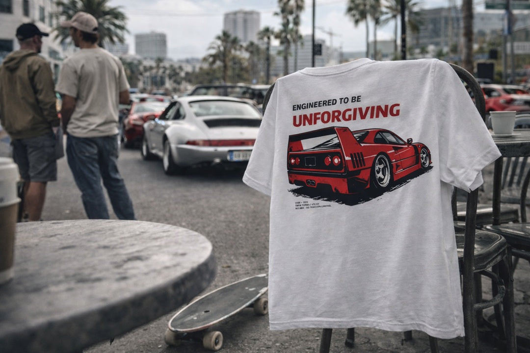 Drive Culture collection featuring automotive lifestyle t-shirts with bold back graphics and minimal front design